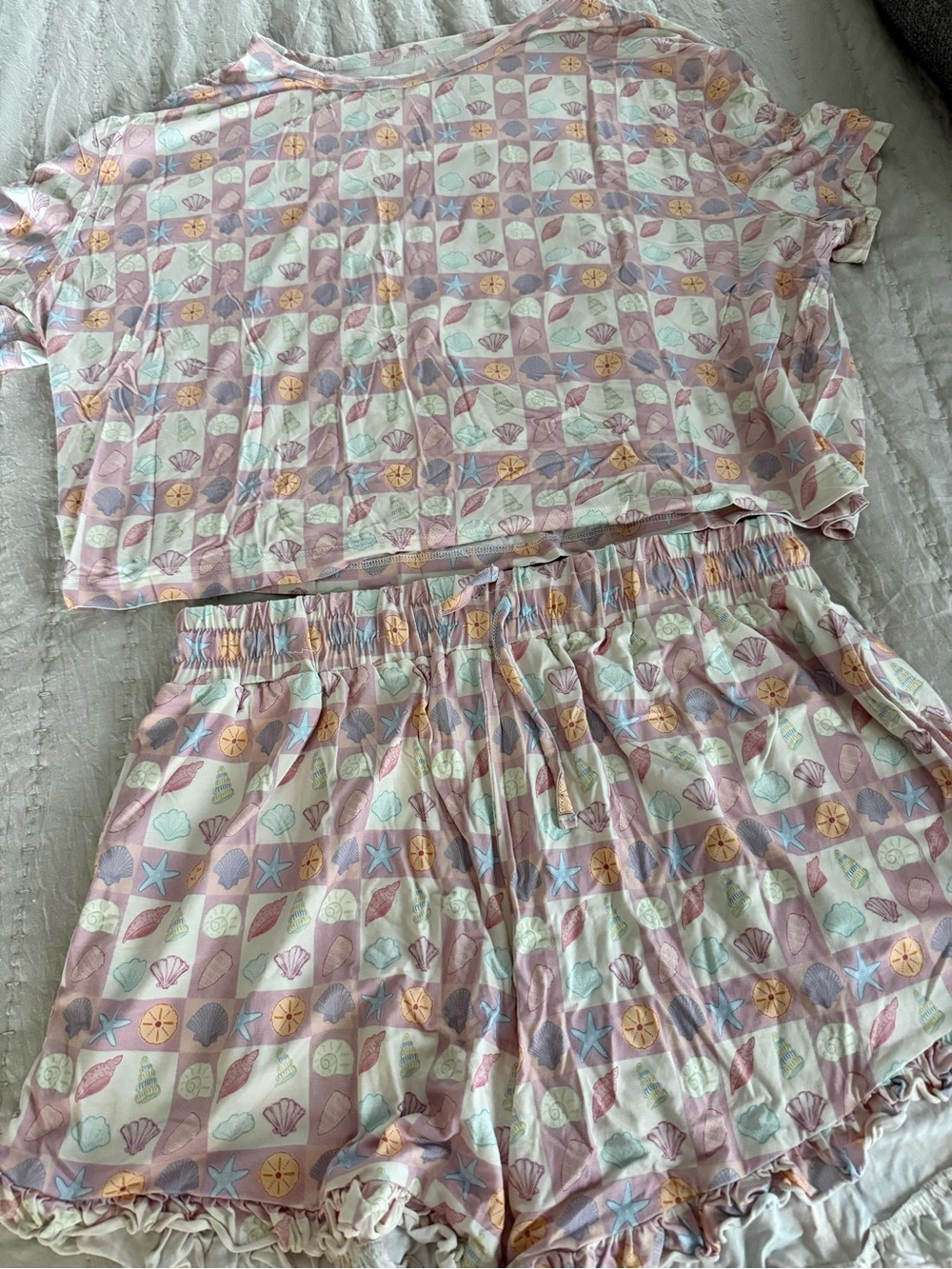 Pastel Seashell Short Pajama Set - Pink, Mint & Lavender